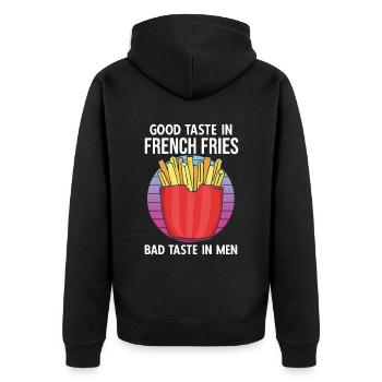 Lustige Pommes Lustig French Fries - Unisex Premium Bio Zip Hoodie - Schwarz - Hinten - Nico (187cm)