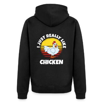 Lustiger Hühner Spruch Huhn - Unisex Premium Bio Zip Hoodie - Schwarz - Hinten - Nico (187cm)