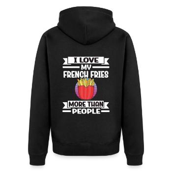 Lustige Pommes Lustig French Fries - Unisex Premium Bio Zip Hoodie - Schwarz - Hinten - Nico (187cm)
