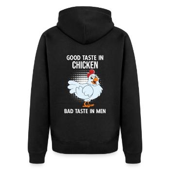 Lustiger Hühner Spruch Huhn - Unisex Premium Bio Zip Hoodie - Schwarz - Hinten - Nico (187cm)