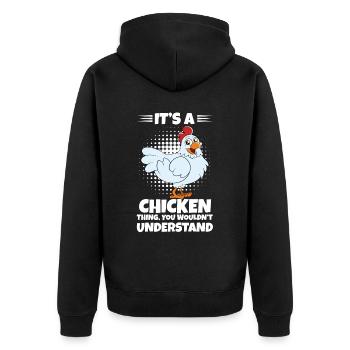 Lustiger Hühner Spruch Huhn - Unisex Premium Bio Zip Hoodie - Schwarz - Hinten - Nico (187cm)