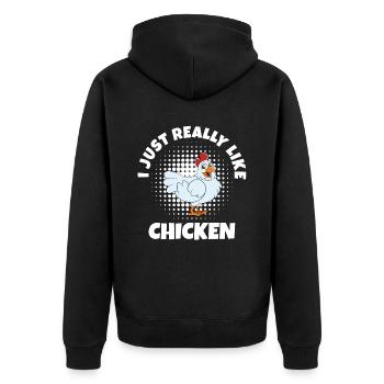 Lustiger Hühner Spruch Huhn - Unisex Premium Bio Zip Hoodie - Schwarz - Hinten - Nico (187cm)