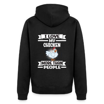 Lustiger Hühner Spruch Huhn - Unisex Premium Bio Zip Hoodie - Schwarz - Hinten - Nico (187cm)