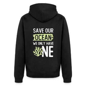 save the ocean spruch - Unisex Premium Bio Zip Hoodie - Schwarz - Hinten - Nico (187cm)