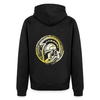 Spartaner Helm Krieger Gladiator Gold - Unisex Premium Bio Zip Hoodie - Schwarz - Hinten - Nico (187cm)