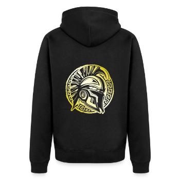 Spartaner Helm Gym Gladiator Mythologie Gold - Unisex Premium Bio Zip Hoodie - Schwarz - Hinten - Nico (187cm)