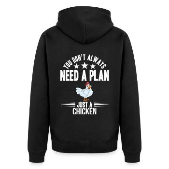 Lustiger Hühner Spruch Huhn - Unisex Premium Bio Zip Hoodie - Schwarz - Hinten - Nico (187cm)