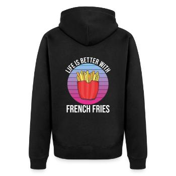 Lustige Pommes Lustig French Fries - Unisex Premium Bio Zip Hoodie - Schwarz - Hinten - Nico (187cm)