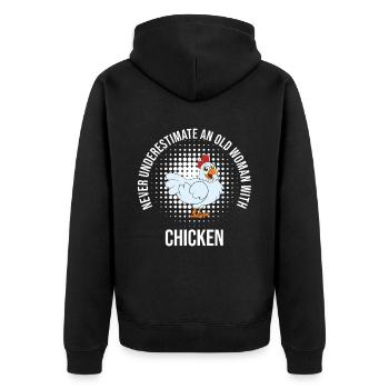 Lustiger Hühner Spruch Huhn - Unisex Premium Bio Zip Hoodie - Schwarz - Hinten - Nico (187cm)