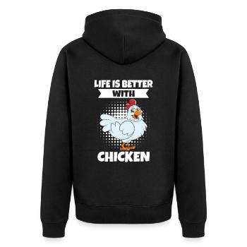 Lustiger Hühner Spruch Huhn - Unisex Premium Bio Zip Hoodie - Schwarz - Hinten - Nico (187cm)