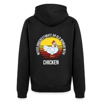 Lustiger Hühner Spruch Huhn - Unisex Premium Bio Zip Hoodie - Schwarz - Hinten - Nico (187cm)