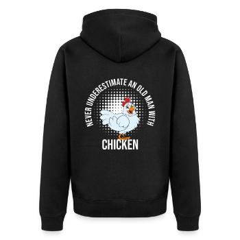 Lustiger Hühner Spruch Huhn - Unisex Premium Bio Zip Hoodie - Schwarz - Hinten - Nico (187cm)