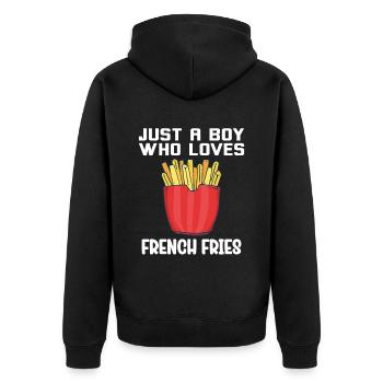 Lustige Pommes Lustig French Fries - Unisex Premium Bio Zip Hoodie - Schwarz - Hinten - Nico (187cm)