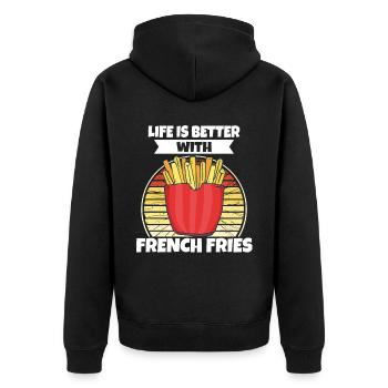 Lustige Pommes Lustig French Fries - Unisex Premium Bio Zip Hoodie - Schwarz - Hinten - Nico (187cm)