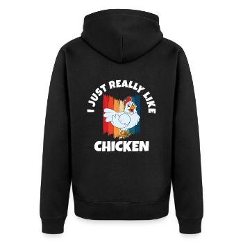 Lustiger Hühner Spruch Huhn - Unisex Premium Bio Zip Hoodie - Schwarz - Hinten - Nico (187cm)