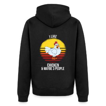 Lustiger Hühner Spruch Huhn - Unisex Premium Bio Zip Hoodie - Schwarz - Hinten - Nico (187cm)
