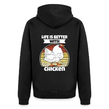 Lustiger Hühner Spruch Huhn - Unisex Premium Bio Zip Hoodie - Schwarz - Hinten - Nico (187cm)