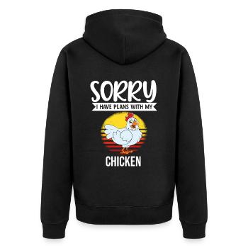Lustiger Hühner Spruch Huhn - Unisex Premium Bio Zip Hoodie - Schwarz - Hinten - Nico (187cm)