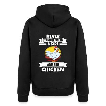 Lustiger Hühner Spruch Huhn - Unisex Premium Bio Zip Hoodie - Schwarz - Hinten - Nico (187cm)
