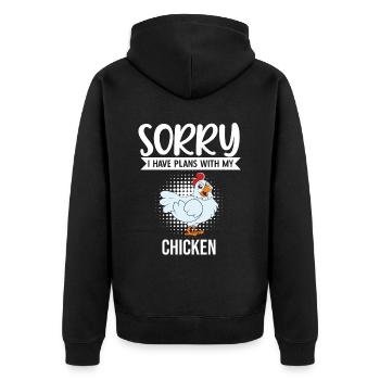 Lustiger Hühner Spruch Huhn - Unisex Premium Bio Zip Hoodie - Schwarz - Hinten - Nico (187cm)