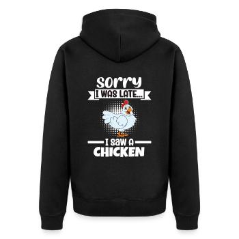 Lustiger Hühner Spruch Huhn - Unisex Premium Bio Zip Hoodie - Schwarz - Hinten - Nico (187cm)