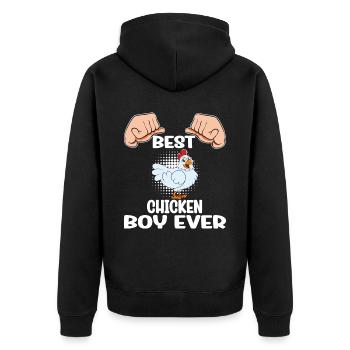 Funny Chicken Saying Chicken - Unisex Premium Organic Zip Hoodie - black - Back - Nico (187cm)