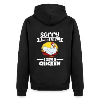 Lustiger Hühner Spruch Huhn - Unisex Premium Bio Zip Hoodie - Schwarz - Hinten - Nico (187cm)