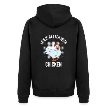 Lustiger Hühner Spruch Huhn - Unisex Premium Bio Zip Hoodie - Schwarz - Hinten - Nico (187cm)