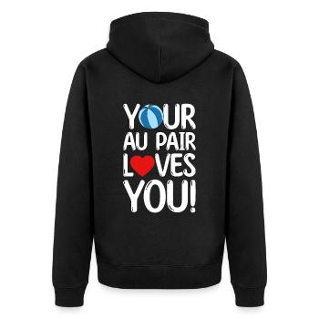 Au Pair Mädchen Kindergarten Nanny - Unisex Premium Bio Zip Hoodie - Schwarz - Hinten - Nico (187cm)