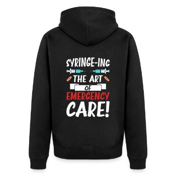 Lustige Krankenschwester Geschenke - Unisex Premium Bio Zip Hoodie - Schwarz - Hinten - Nico (187cm)