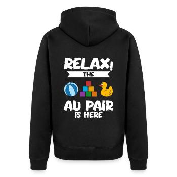 Au Pair Mädchen Kindergarten Nanny - Unisex Premium Bio Zip Hoodie - Schwarz - Hinten - Nico (187cm)