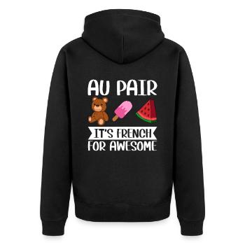 Au Pair Mädchen Kindergarten Nanny - Unisex Premium Bio Zip Hoodie - Schwarz - Hinten - Nico (187cm)