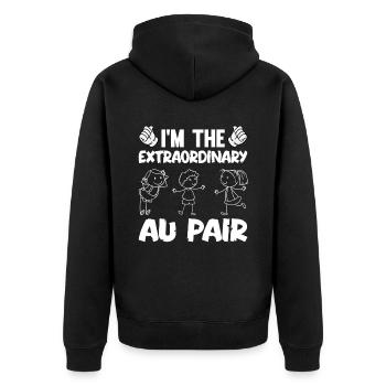 Au Pair Mädchen Kindergarten Nanny - Unisex Premium Bio Zip Hoodie - Schwarz - Hinten - Nico (187cm)