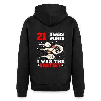 Citation d’anniversaire drôle 21 ans - Veste à capuche bio Premium Unisexe - noir - Dos - Nico (187cm)