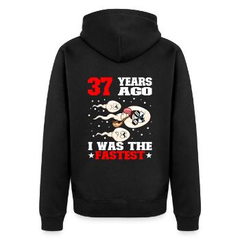 Lustiger Geburtstagsspruch 37 Jahre Alt - Unisex Premium Bio Zip Hoodie - Schwarz - Hinten - Nico (187cm)