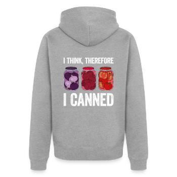 I Think Therefore I Canned - Unisex Premium Organic Zip Hoodie - heather grey - Back - Nico (187cm)
