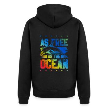 delfine save the ocean - Unisex Premium Bio Zip Hoodie - Schwarz - Hinten - Nico (187cm)