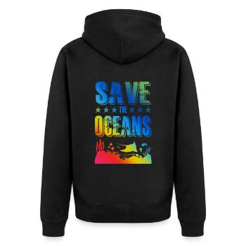 save the ocean - Unisex Premium Bio Zip Hoodie - Schwarz - Hinten - Nico (187cm)
