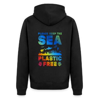 plastik save the ocean - Unisex Premium Bio Zip Hoodie - Schwarz - Hinten - Nico (187cm)
