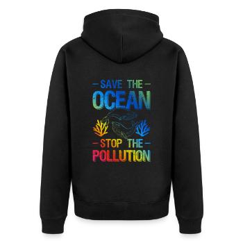 Save the Ocean Stop Protection - Unisex Premium Organic Zip Hoodie - black - Back - Nico (187cm)