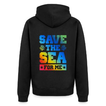 save the sea - Unisex Premium Bio Zip Hoodie - Schwarz - Hinten - Nico (187cm)