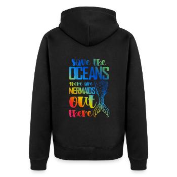 save the ocean meerjungfrau - Unisex Premium Bio Zip Hoodie - Schwarz - Hinten - Nico (187cm)