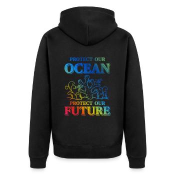 save the ocean - Unisex Premium Bio Zip Hoodie - Schwarz - Hinten - Nico (187cm)