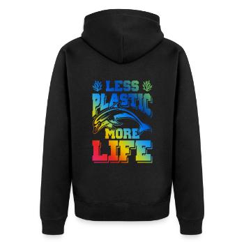 plastik save the ocean - Unisex Premium Bio Zip Hoodie - Schwarz - Hinten - Nico (187cm)