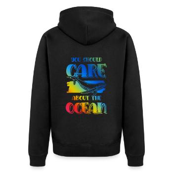 save the ocean spruch - Unisex Premium Bio Zip Hoodie - Schwarz - Hinten - Nico (187cm)