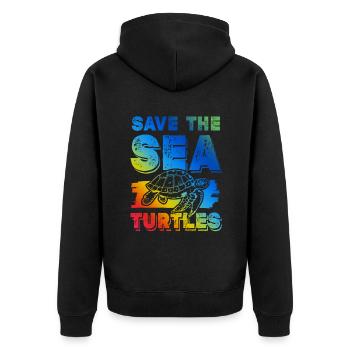 save the ocean schildkröte - Unisex Premium Bio Zip Hoodie - Schwarz - Hinten - Nico (187cm)