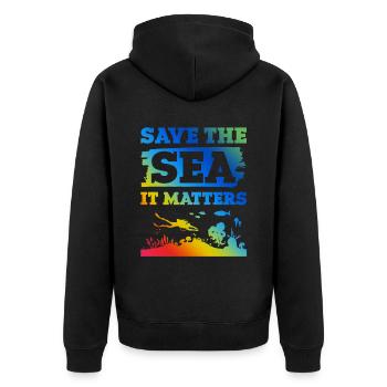 save the ocean spruch - Unisex Premium Bio Zip Hoodie - Schwarz - Hinten - Nico (187cm)