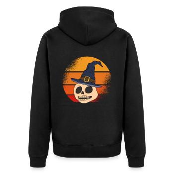 Halloween Kürbis Halloween Geist - Unisex Premium Bio Zip Hoodie - Schwarz - Hinten - Nico (187cm)
