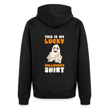 Halloween Kürbis Halloween Geist - Unisex Premium Bio Zip Hoodie - Schwarz - Hinten - Nico (187cm)