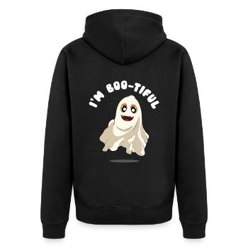 Halloween Kürbis Halloween Geist - Unisex Premium Bio Zip Hoodie - Schwarz - Hinten - Nico (187cm)